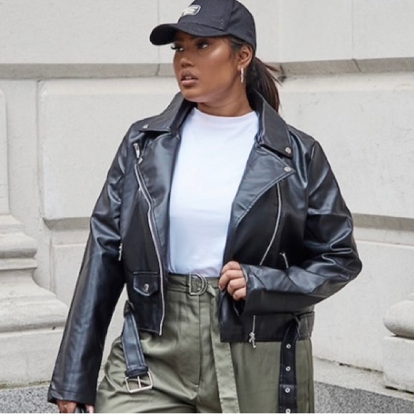 Pretty Little Thing: Black Faux Leather Zip Detail Biker Jacket - S… - Picture 3 of 4